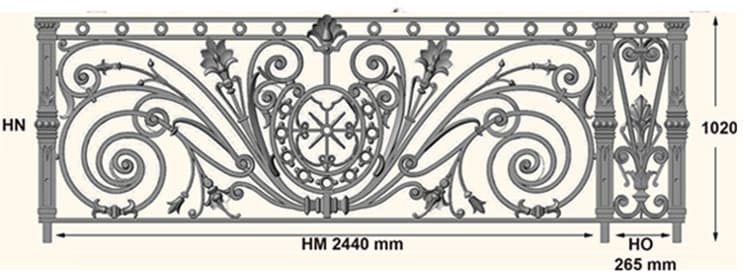 Balustrade, udsmykket gelænder i støbejern